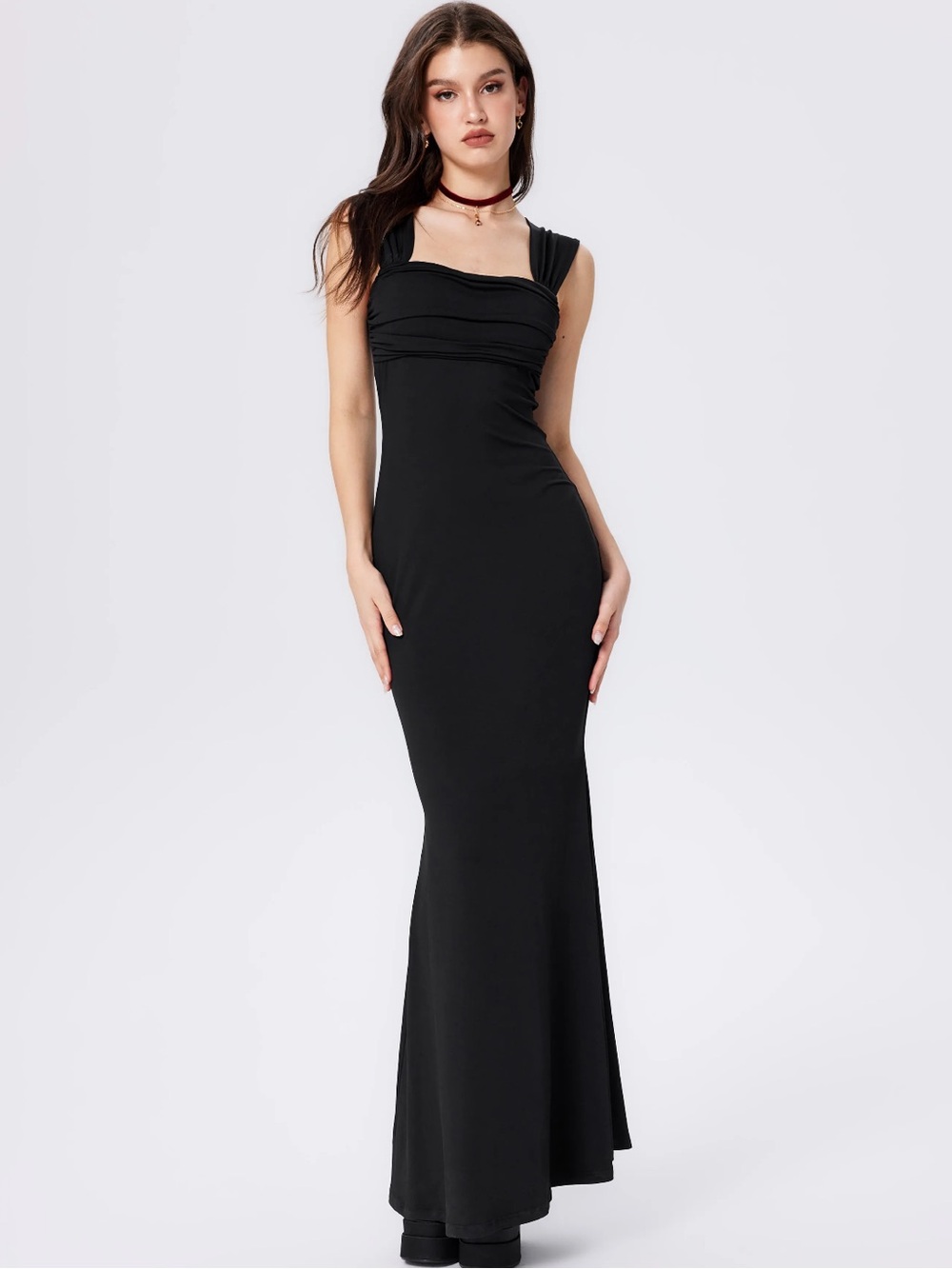 Cider Black Sleeveless Maxi Column Dress